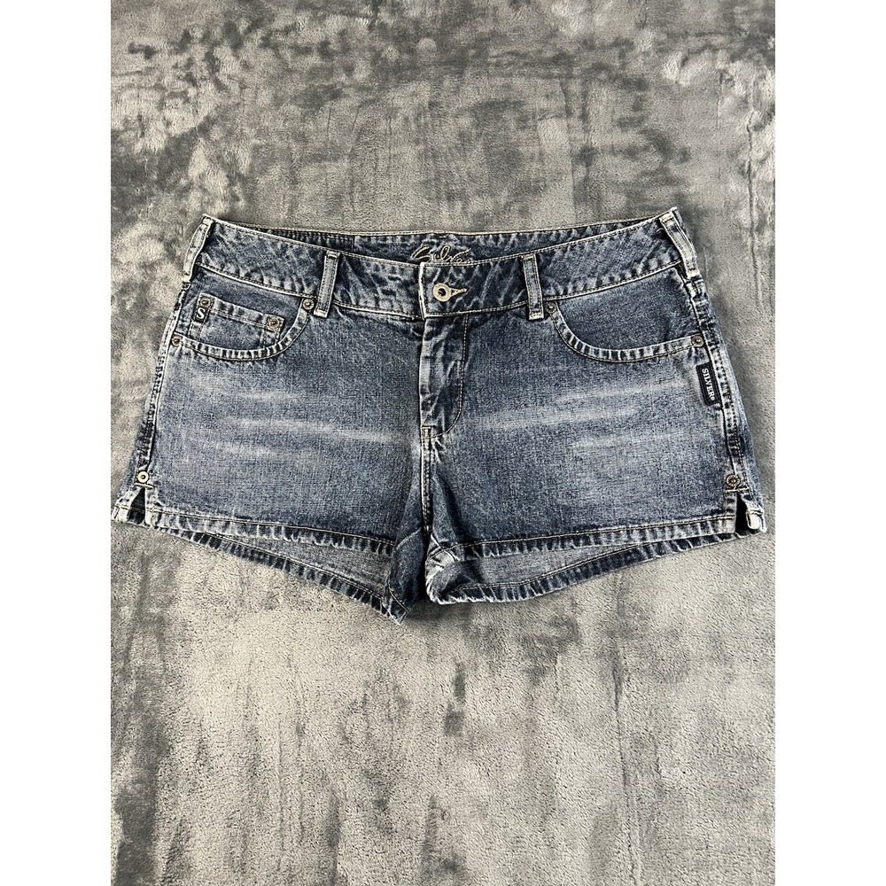 Y2K Era Silver Jeans Co Denim Shorts Womens 32 Low Rise Side Slit L5454 Blue